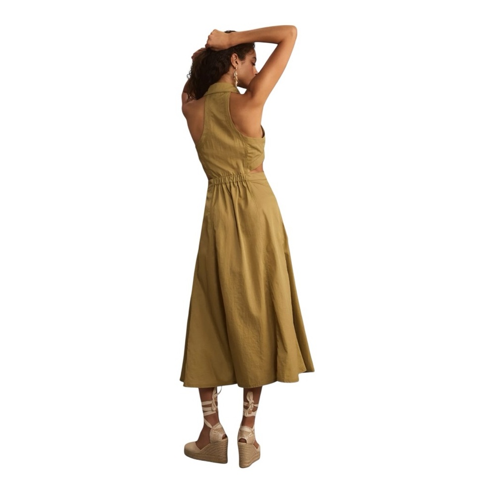 Pilcro Halter Plunge Midi Dress Olive Twill Size 8 Anthropologie - Picture 3 of 10
